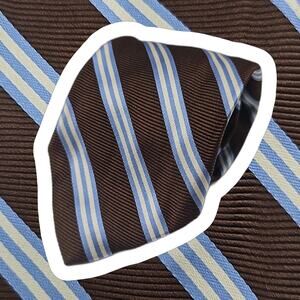 Brooks Brothers Makers Tie Men Repp Striped Brown Blue White All Silk 61" USA